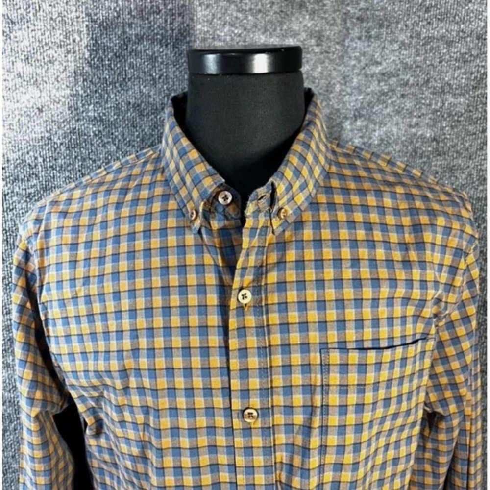 Lee Button-Up Shirt Men's Size Large Yellow & Blue Long Sleeve Check Cotton‎